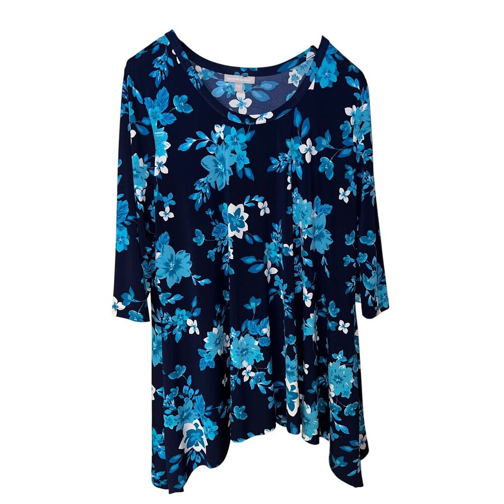 Woman Within Navy Blue Floral Swing Top